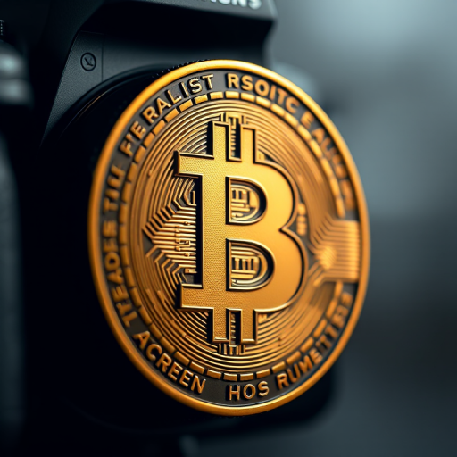 Generate a high-resolution image of a Bitcoin symbol with a gold and bronze texture, close-up shot, using a DSLR camera, f/1.8 aperture, 50mm lens, soft lighting, with a shallow depth of field to emphasize the logo against a blurred background.