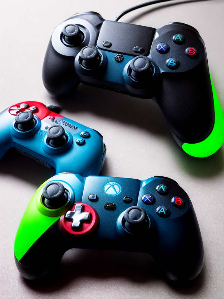Game Controller High Resolution several ultra realistic video game controllers and consoles with neon ...