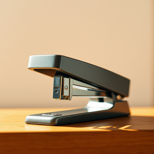 create a high-resolution vector-style illustration of a stapler from a slight angle, using a Canon EOS R5 with a 50mm lens at f/8, ISO 100, capturing in soft natural lighting for enhanced detail and clarity