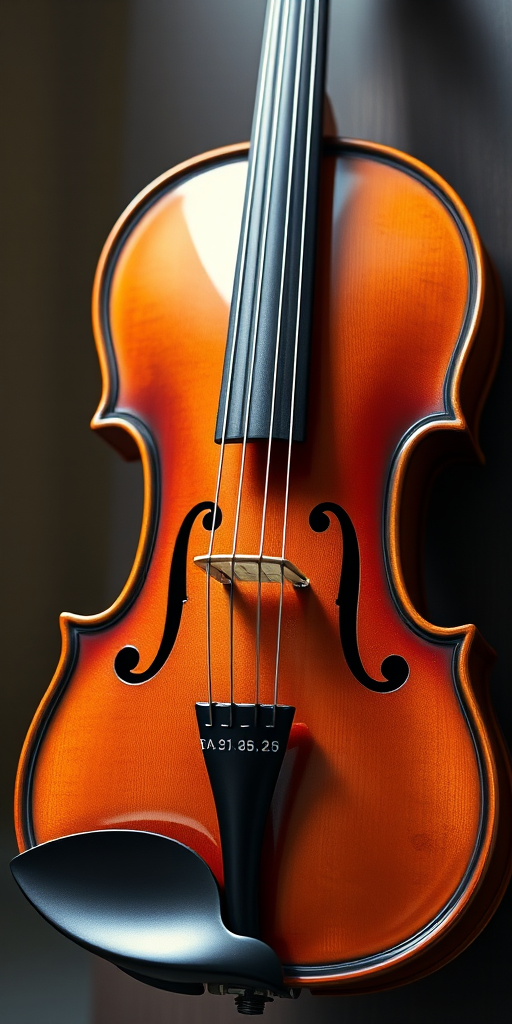 create a high-resolution vector illustration of a vintage brown violin with shiny strings and a detailed bow, using a DSLR camera with a 50mm lens, aperture f/2.8, ISO 100, natural soft lighting, shot from a slightly elevated angle to capture the dimension and curves of the violin