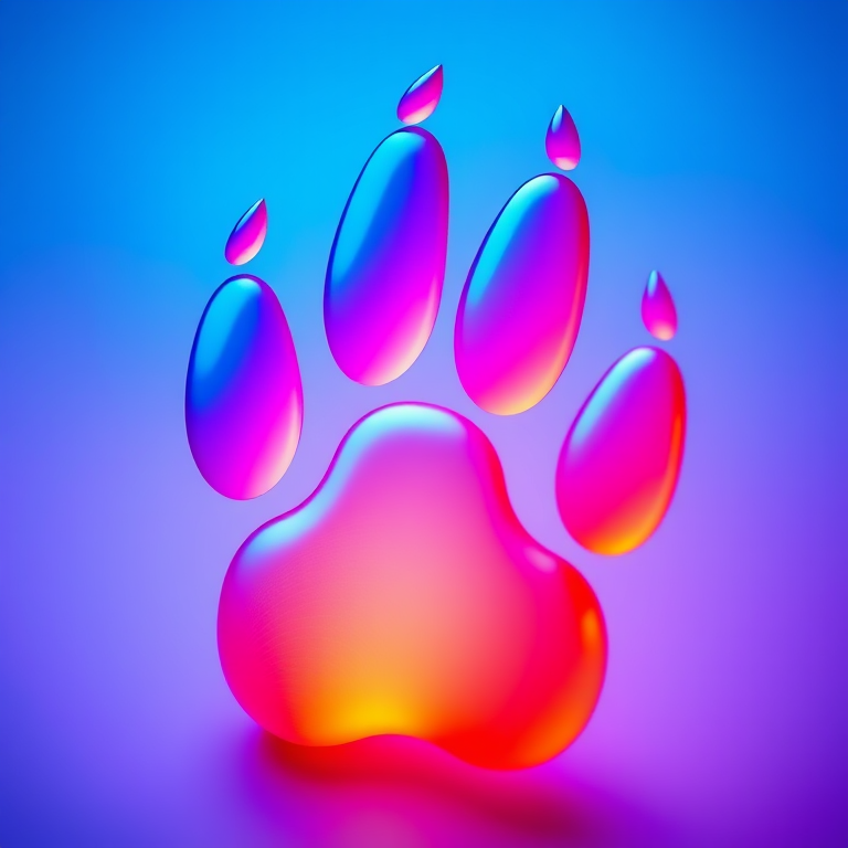 create a high-resolution digital illustration of a stylized animal paw print, focus on vibrant colors and smooth shapes, soft lighting, with a shallow depth of field, shot with a DSLR camera at f/2.8, 50mm lens, and adjust for enhanced contrast and saturation