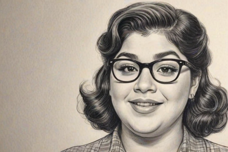 Enticing Raini Rodriguez, pencil sketch, portrait of Appealing woman 1949s in glasses, hair style beatnik, outline, clear lines, fine lines, 8k