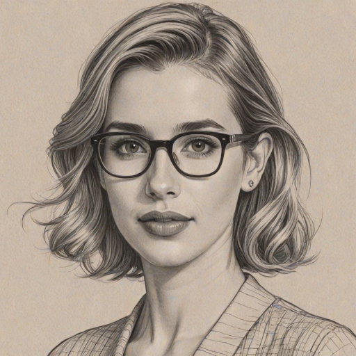 Radiant Emma Roberts, pencil sketch, portrait of Splendid woman 1956s in glasses, hair style beatnik, outline, clear lines, fine lines, 8k