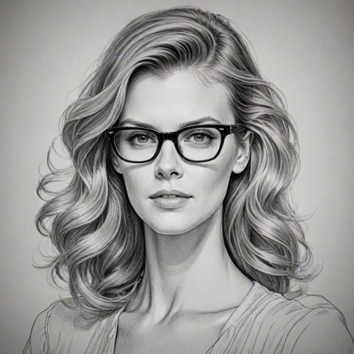 Dazzling Brooklyn Decker, pencil sketch, portrait of Bewitching woman 1943s in glasses, hair style beatnik, outline, clear lines, fine lines, 8k