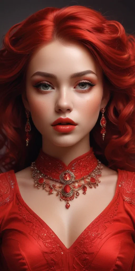 Enchanting Portrait of a Young Woman with Striking Red Hair and Elegant ...