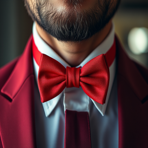Create a high-resolution image of a red bow tie, using a Canon EOS R5 camera, 50mm lens, f/2.8 aperture, ISO 100, shallow depth of field, and soft lighting to enhance texture and color vibrancy.