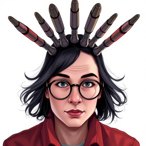 Create a highly detailed illustration of a person with multiple elongated objects resembling antennae protruding from their head, wearing round glasses, with a clean white background, captured using a DSLR camera, 50mm lens, f/2.8 aperture, ISO 100, in a well-lit studio setting for enhanced clarity and sharpness.