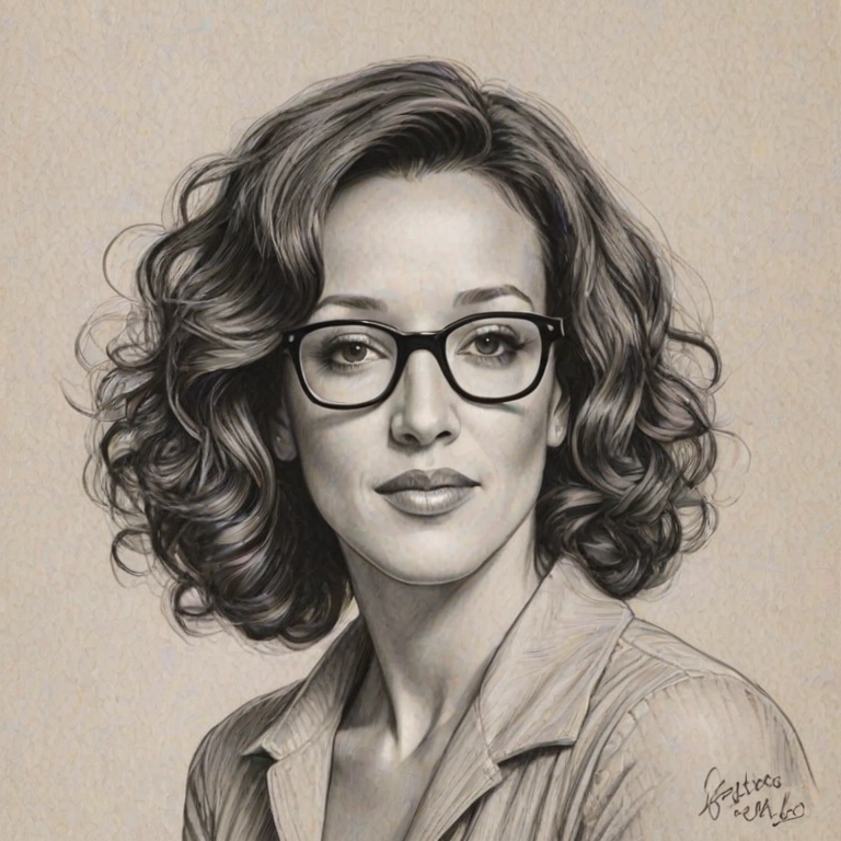Exquisite Jennifer Beals, pencil sketch, portrait of Ravishing woman 1932s in glasses, hair style beatnik, outline, clear lines, fine lines, 8k