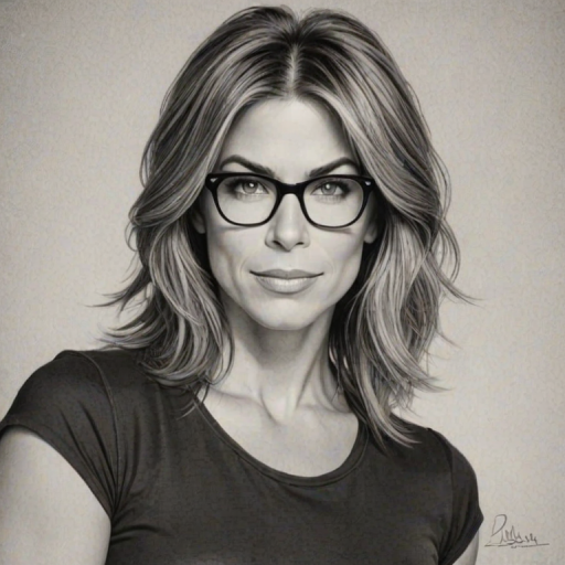Attractive Jillian Michaels, pencil sketch, portrait of Alluring woman 1924s in glasses, hair style beatnik, outline, clear lines, fine lines, 8k