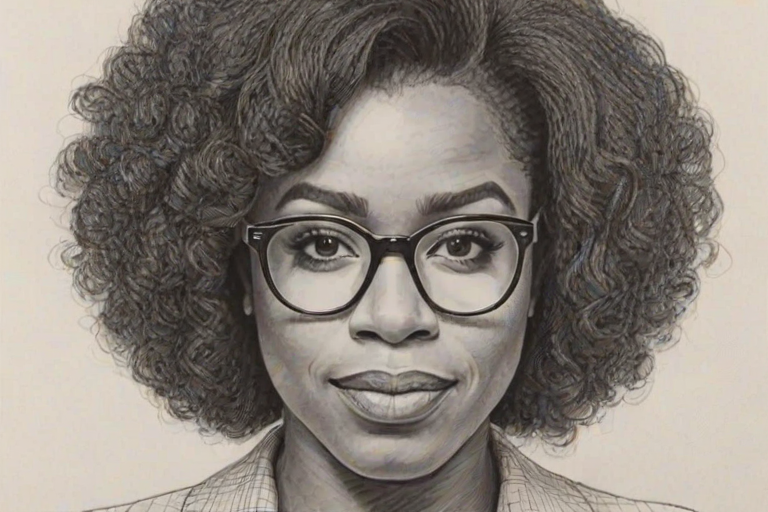 Splendid Uzo Aduba, pencil sketch, portrait of Sublime woman 1974s in glasses, hair style beatnik, outline, clear lines, fine lines, 8k