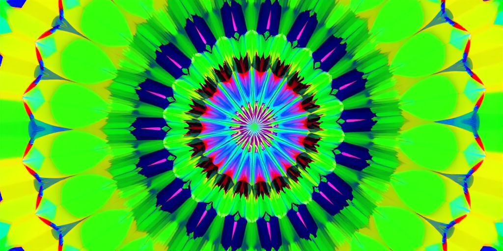 Generate a vibrant abstract geometric pattern with a radial burst effect featuring vivid colors like blue, green, orange, and purple, captured with a Canon EOS R5 at f/2.8, ISO 100, 1/125 sec, in a wide-angle view using a lens type of 24mm.