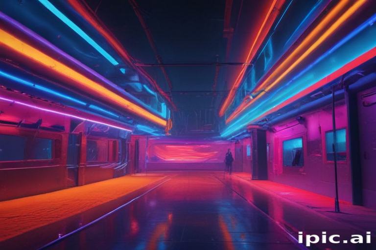 Vibrant Neon Corridor with Colorful Lights and Abstract Reflections at ...