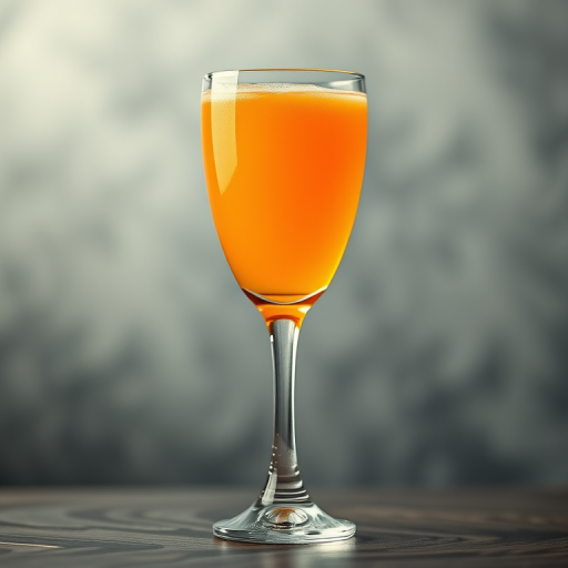 create a tall glass filled with an orange beverage, set against a soft-focus background, captured with a Canon EOS R5, 50mm lens, f/1.8 aperture, ISO 100, at a 45-degree angle view for depth and clarity