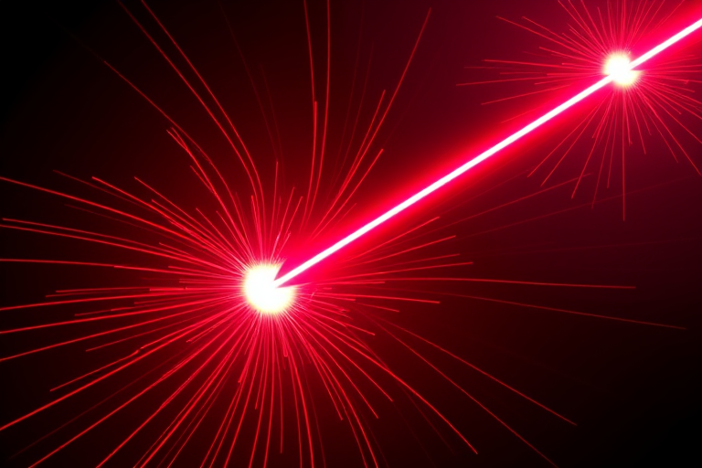 Create a sharp vector illustration of a stylized laser beam with a focus on intricate burst patterns, using a DSLR camera with a 50mm lens at f/1.8, ISO 100, and natural lighting for clarity, shot from eye level to enhance depth and detail.