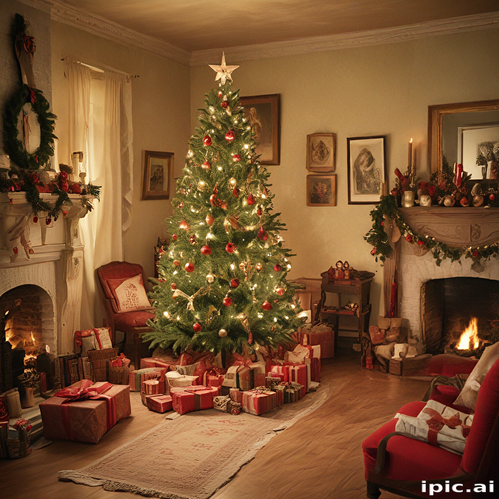 A Cozy Living Room Decorated for Christmas with a Beautiful Tree and Gifts