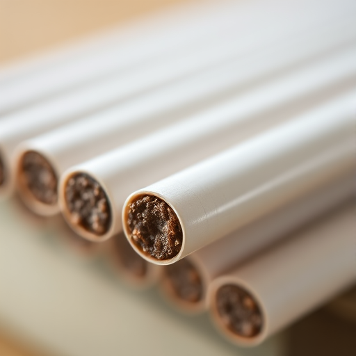 close-up view of a row of cigarettes with a shallow depth of field, shot with a DSLR camera at f/2.8 aperture, ISO 100, 50mm lens, natural lighting, focus on the cigarette tips for enhanced detail