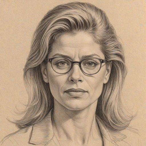 Delightful Linda Hamilton, pencil sketch, portrait of Bewitching woman 1946s in glasses, hair style beatnik, outline, clear lines, fine lines, 8k