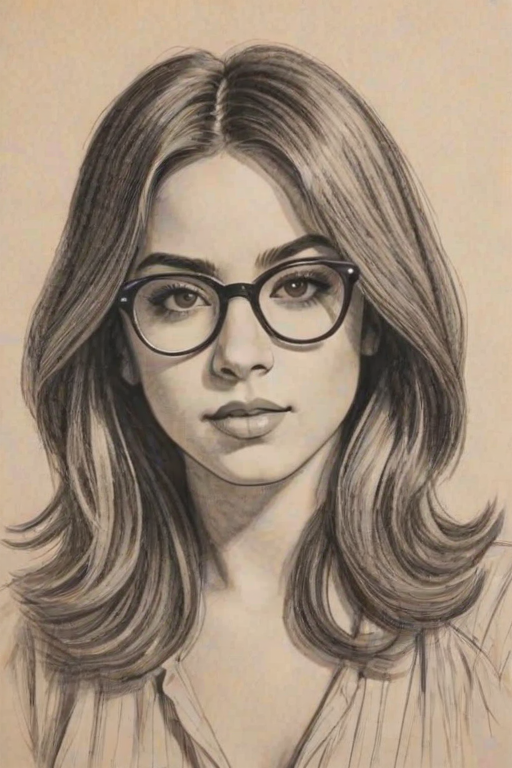 Appealing Fifth Harmony, pencil sketch, portrait of Radiant woman 1929s in glasses, hair style beatnik, outline, clear lines, fine lines, 8k