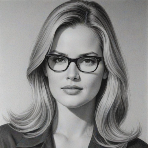 Delightful Bridgette Wilson-Sampras, pencil sketch, portrait of Enchanting woman 1953s in glasses, hair style beatnik, outline, clear lines, fine lines, 8k
