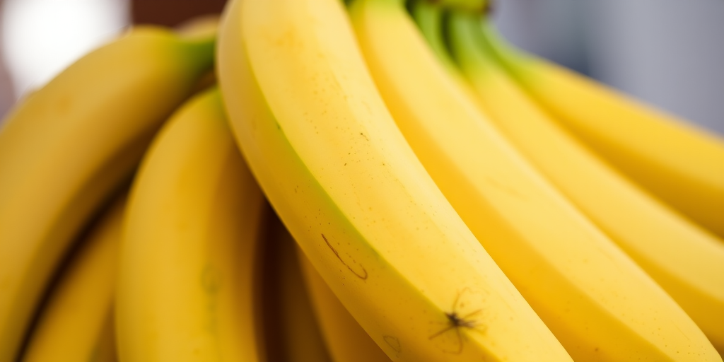 A Close-Up View of Fresh, Ripe Bananas Hanging Together in Bunches.