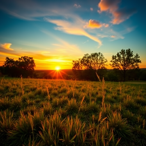 Create a high-resolution image of a scenic landscape during sunset with vibrant colors, using a DSLR camera with a 50mm lens, aperture set at f/2.8, ISO 100, and a shutter speed of 1/125 seconds, capturing a wide-angle view to enhance the background details.