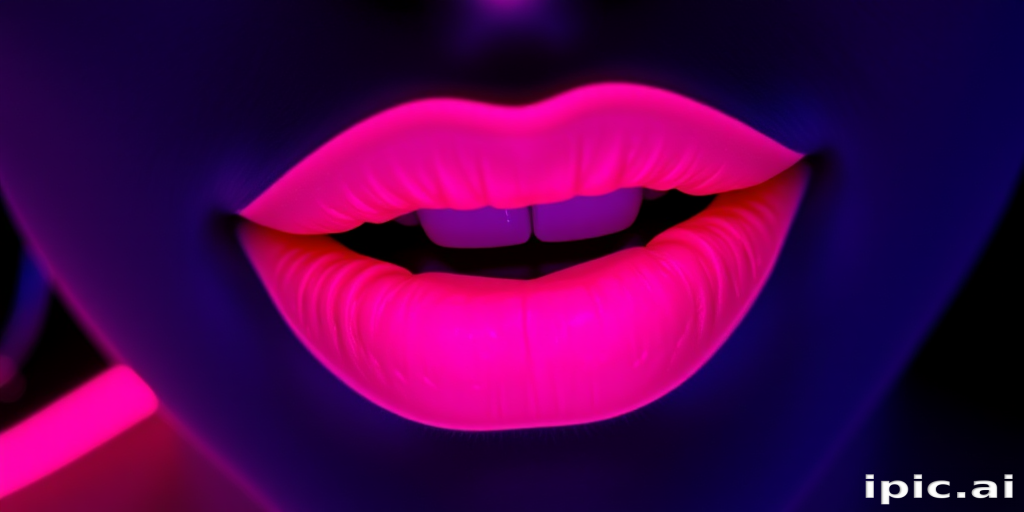 Neon pink lips with "Electric Bubblegum" style, boasting an ultra-matte finish and subtle UV-reactive pigments for a vibrant glow under blacklight