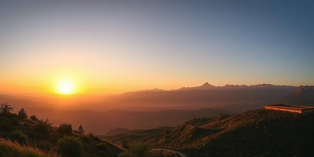 Generate a high-resolution image of a serene landscape with mountains in the background during golden hour, captured with a Canon EOS R5 at f/8, ISO 100, and a shutter speed of 1/200s, using a wide-angle lens for a panoramic view.