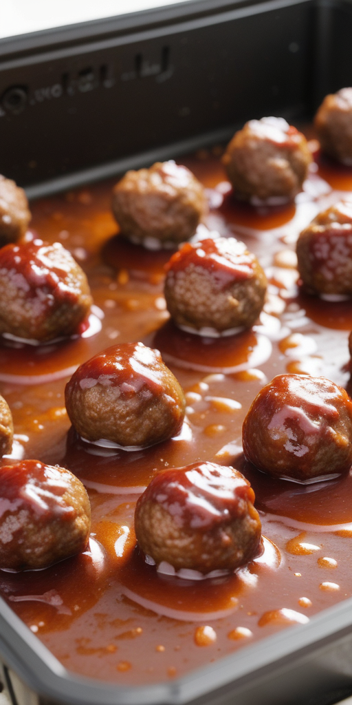meatballs with grape jelly and bbq sauce in oven