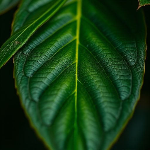 close-up shot of dark green leaves with texture details, natural light, ISO 100, f/2.8, shutter speed 1/200 sec, macro lens, DSLR camera