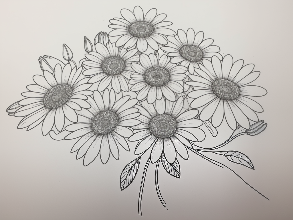 A Beautiful Arrangement of Daisies in Detailed Black and White ...