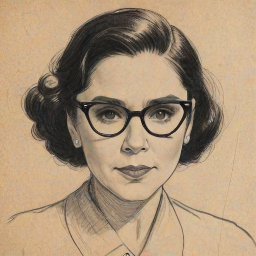 Alluring Alex Borstein, pencil sketch, portrait of Resplendent woman 1950s in glasses, hair style beatnik, outline, clear lines, fine lines, 8k