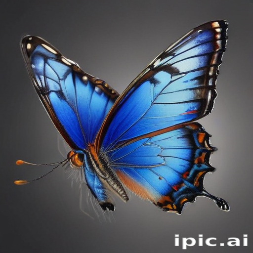 Vibrant Blue Butterfly Spreading Its Wings Against a Dark Background