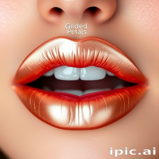 Metallic rose gold lips with a foiled effect, named "Gilded Petals," offering intense pigmentation and a mirror-like reflective surface