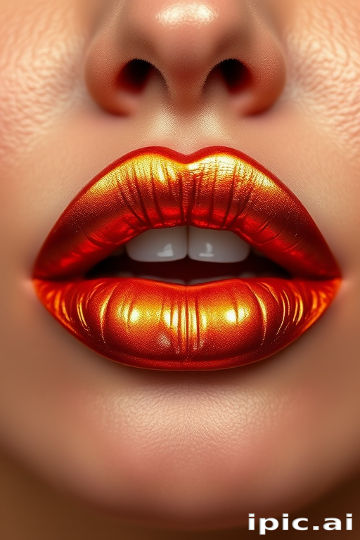 Metallic copper liquid lip lacquer "Molten Sunset" with an ultra-reflective finish and intense color payoff, designed for bold and statement-making looks, long-lasting and transfer-resistant
