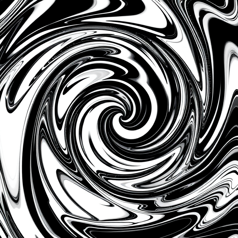 Create a high-resolution abstract design featuring swirling patterns of black and white, using a DSLR camera with a 50mm lens, aperture f/1.8, ISO 100, shutter speed 1/200s, taken from a close-up view for detailed texture and depth, in soft natural lighting.