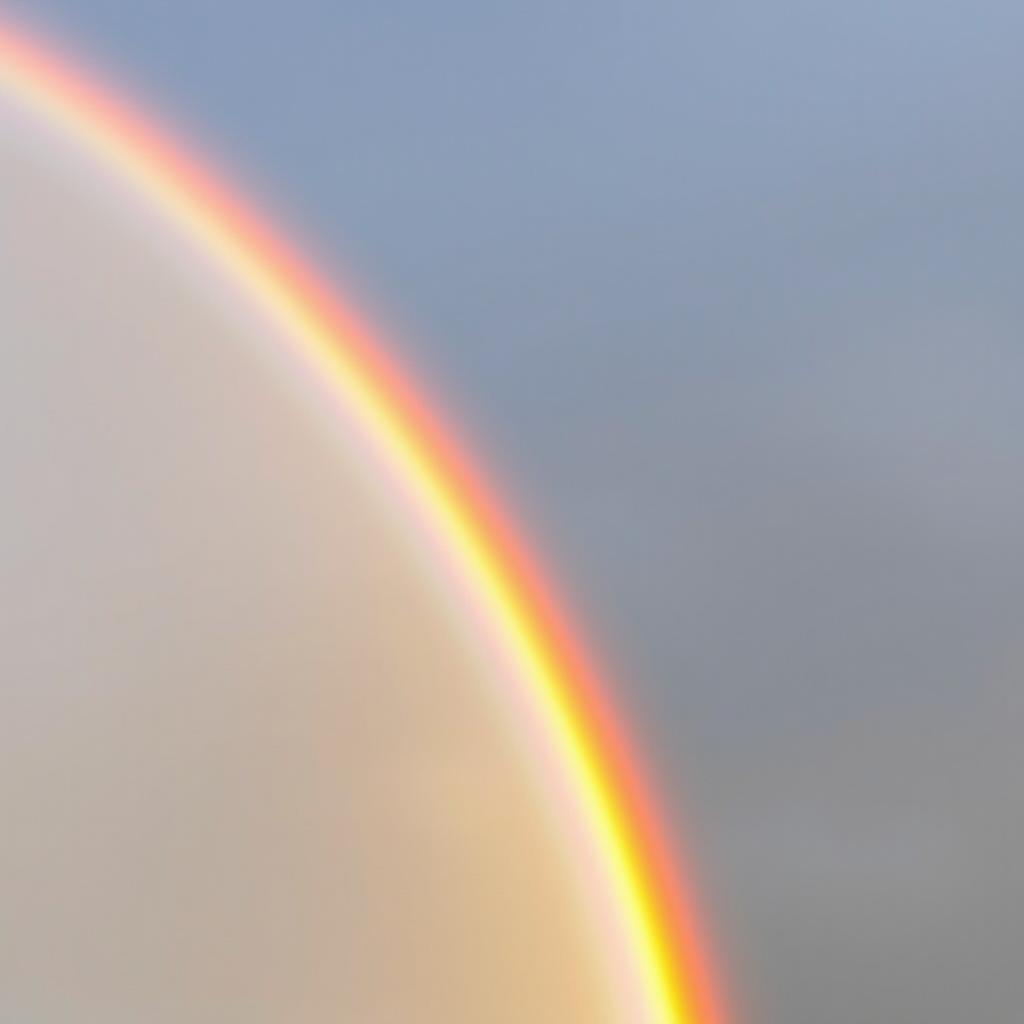 Create a vibrant rainbow arching across a clear sky, using a DSLR camera with an aperture of f/2.8, ISO 100, and a shutter speed of 1/200s, capturing a wide-angle view to enhance color saturation and clarity.