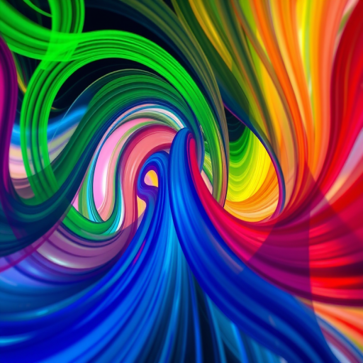 Create an abstract image with swirling lines in vibrant colors like green, blue, red, and purple, using a Canon EOS R camera, 50mm lens, f/8 aperture, ISO 100, and a shallow depth of field to enhance the colors and details, shot from a top-down perspective.