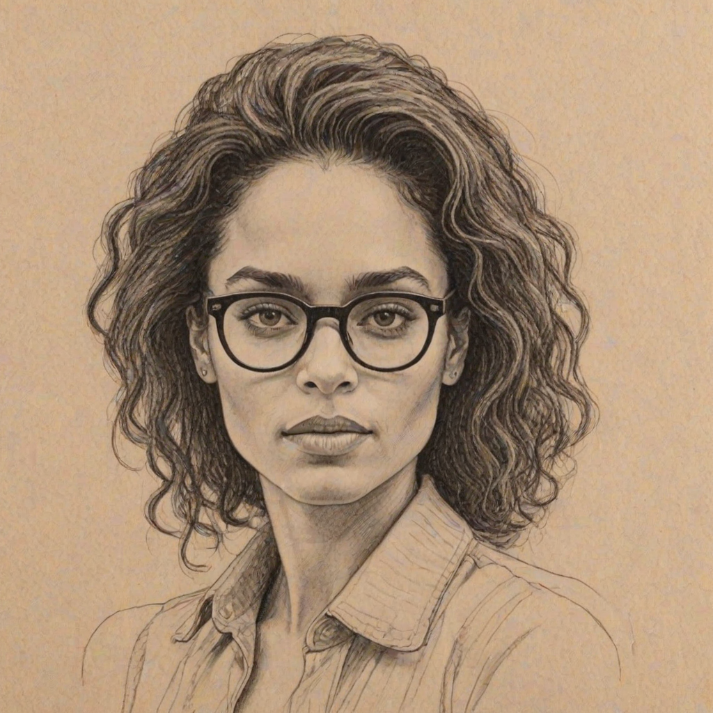 Bewitching Lisa Bonet, pencil sketch, portrait of Resplendent woman 1944s in glasses, hair style beatnik, outline, clear lines, fine lines, 8k