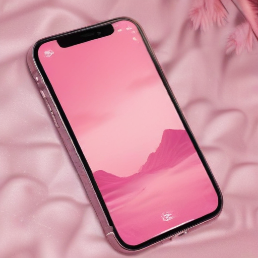 Trendy Pink Smartphone Displaying Serene Mountain Landscape in Soft ...
