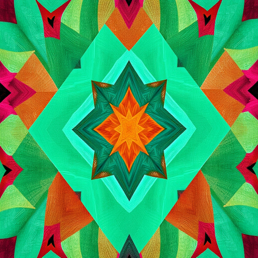 create a vibrant geometric pattern featuring a diamond shape with teal, brown, pink, and light green colors, shot with a Canon EOS R5 at f/8, ISO 100, 24mm lens in macro view for high detail and sharpness