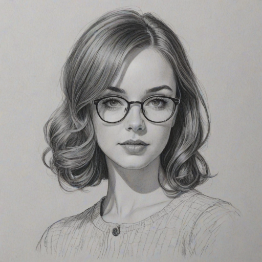 Bewitching Haley Ramm, pencil sketch, portrait of Exquisite woman 1964s in glasses, hair style beatnik, outline, clear lines, fine lines, 8k