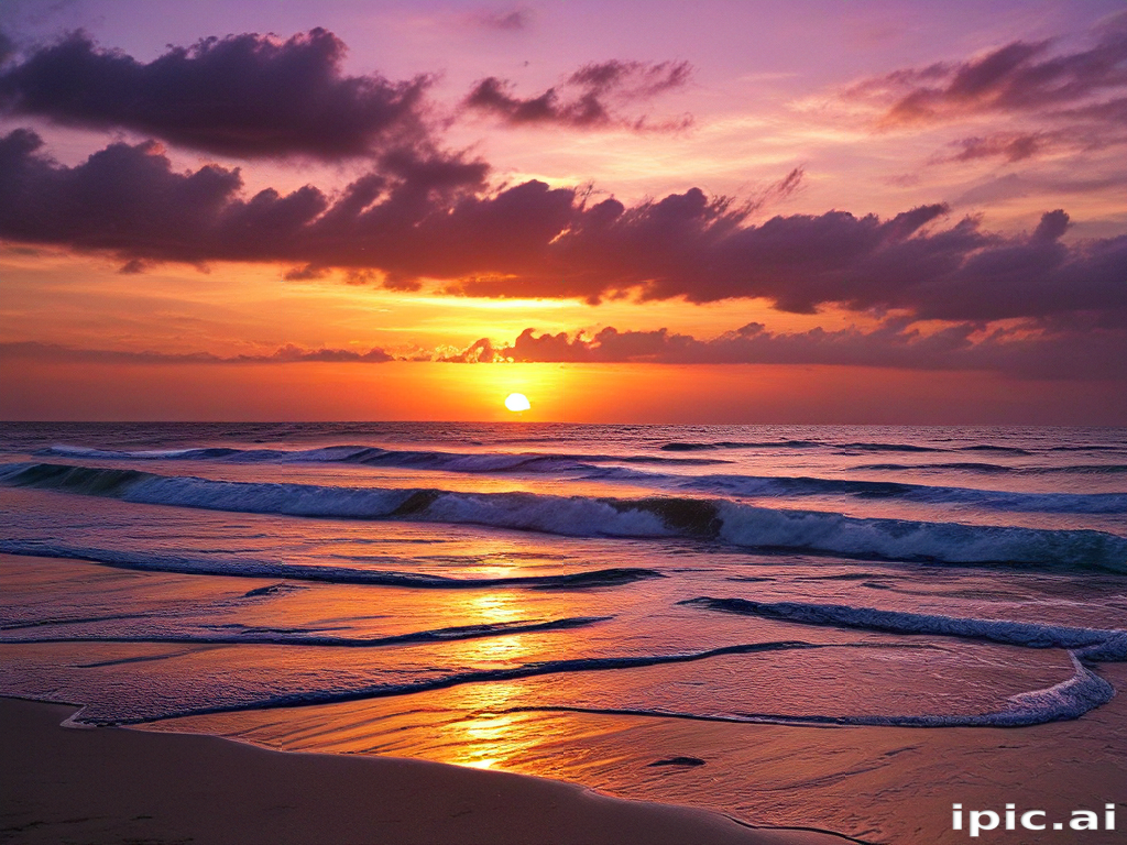 Captivating Sunset Over Tranquil Ocean Waves and Colorful Sky