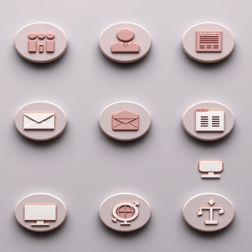 Create a high-resolution image of twelve circular icons in a grid layout on a transparent background, featuring home, user, information, shopping cart, email, volume, folder, book stack, computer, globe, SMS, and flowchart icons, using a DSLR camera, ISO 100, f/2.8, 50mm lens, 1/200 shutter speed for enhanced clarity and color vibrancy.