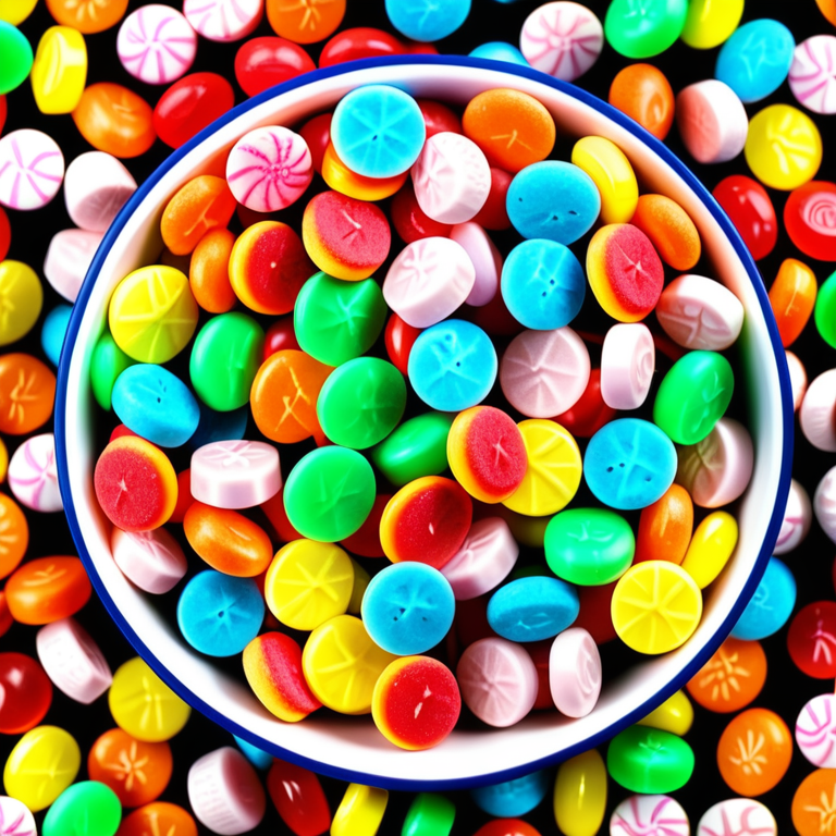 A Colorful Assortment of Sweet, Round Candies in a Bowl.