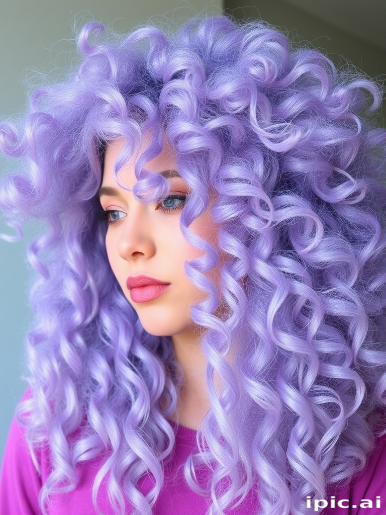 Voluminous lavender afro with delicate silver strands interwoven, creating a ethereal halo effect that seems to glow in moonlight, aptly named Twilight Cloud