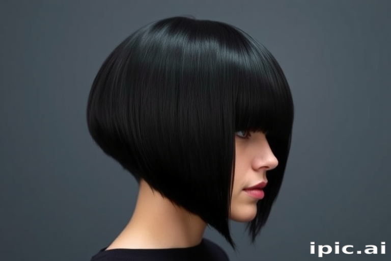 Sleek onyx black long bob with razor-sharp edges, the "Obsidian Blade" cut exudes power and confidence with its bold minimalist design