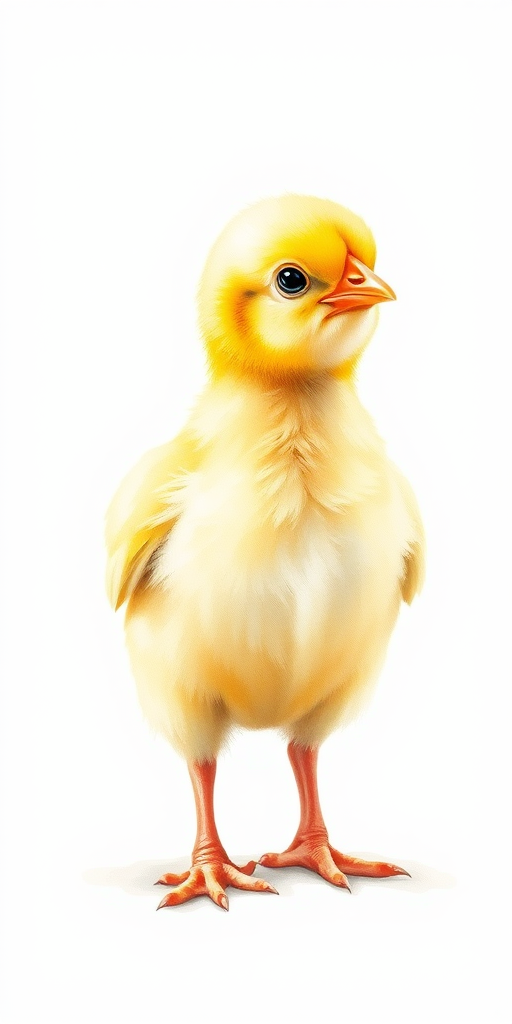 Create a watercolor illustration of a small yellow chick standing upright, with soft feathers and a slight tilt of the head, photographed with a macro lens at f/4, ISO 100, 1/200s, using a DSLR camera with natural light to enhance colors and details.