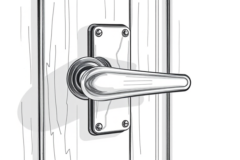 Regenerate a high-resolution illustration of a door handle with a vertical plate, using a digital drawing style, captured with a Canon EOS R5 camera, 50mm lens, f/2.8 aperture, ISO 100, natural lighting, centered view, and focusing on sharp details and smooth edges.