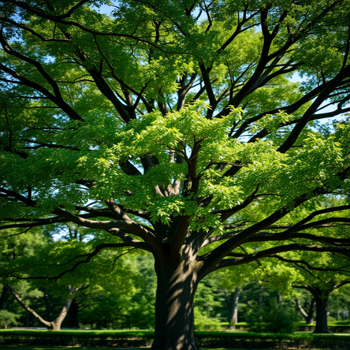 high-resolution image of a large, leafy tree in a natural setting, shot with a DSLR camera at f/8 aperture, ISO 200, 50mm lens, with a shallow depth of field to enhance focus on the tree, bright daylight setting, capturing vibrant colors and details