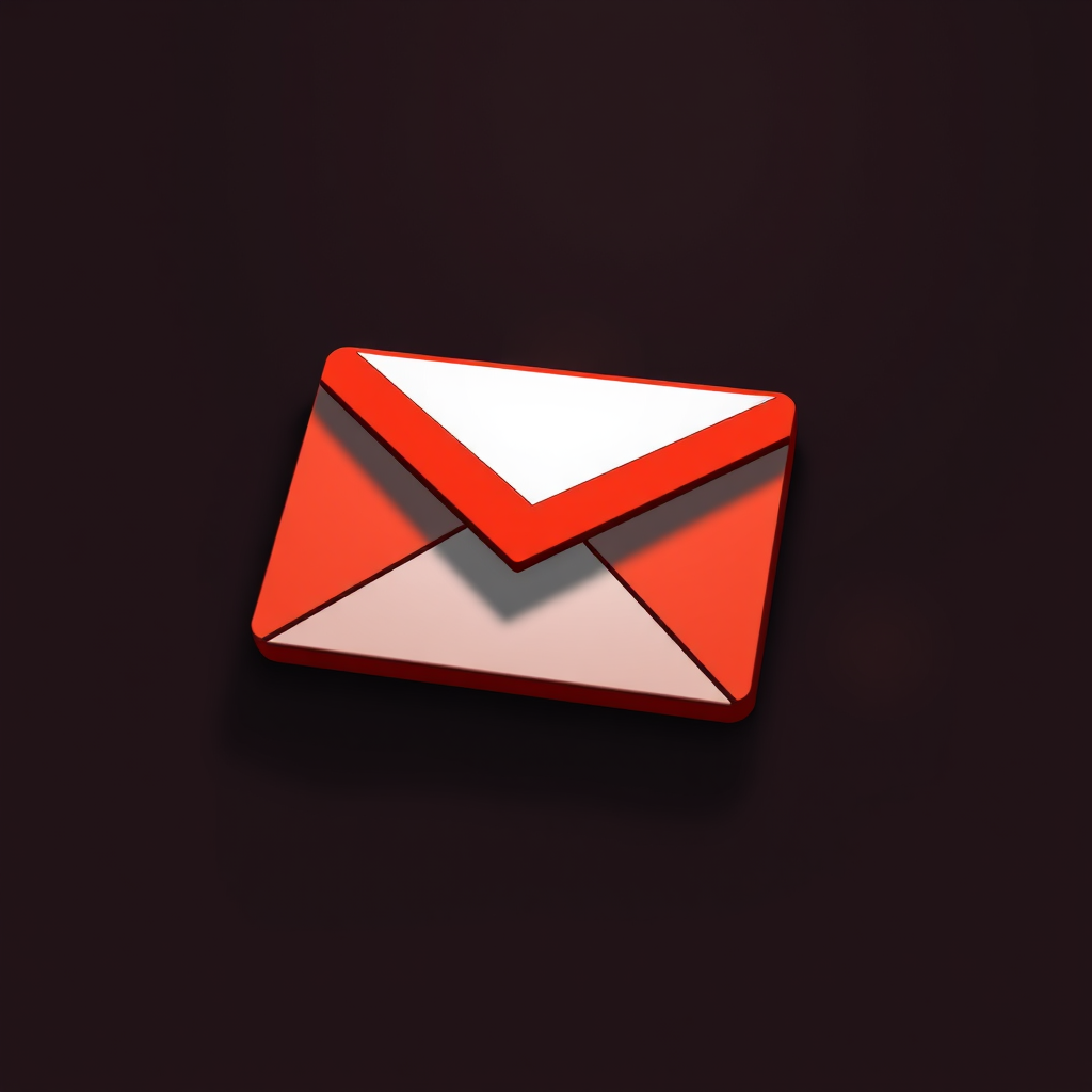 Create a detailed and high-resolution digital illustration of the Gmail logo, featuring vibrant red and white colors, with a slight shadow effect, captured using a DSLR camera at f/2.8 aperture, 50mm lens, and ISO 100 for clarity and depth.